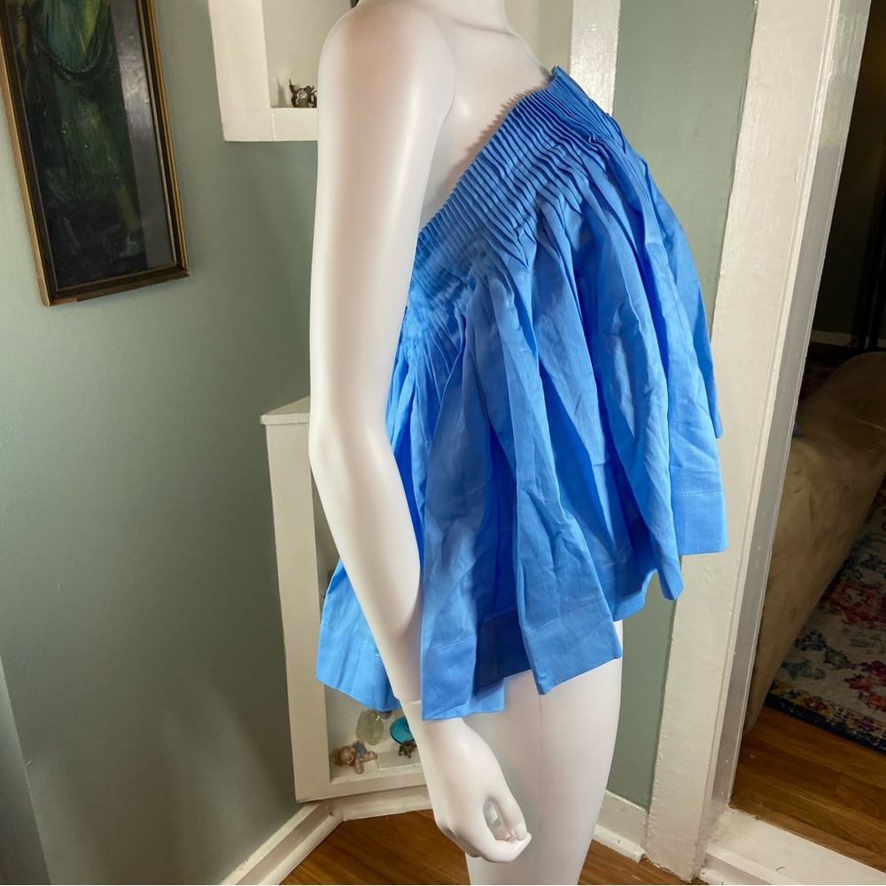 New nwt Hyacinth House Azure Blue Shirred Shirley Strapless Blouse Tube Top L - Picture 7 of 11